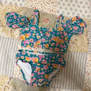 Posh Peanut Floral Kids Bikini - Teal and Pink